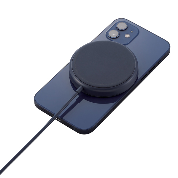 ワイヤレス充電器/マグネット内蔵/5W/卓上/ケーブル一体/1m/ネイビー