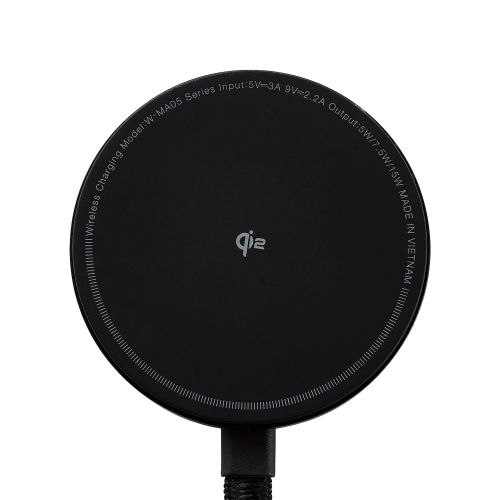 マグネットQi2規格対応ワイヤレス充電器/15W/卓上/メッシュケーブル/ブラック