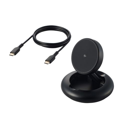 マグネットQi2規格対応ワイヤレス充電器/15W/Type-C入力/折りたたみスタンド/ブラック
