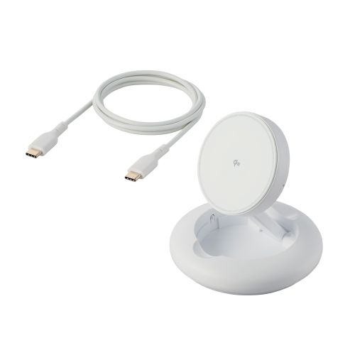 マグネットQi2規格対応ワイヤレス充電器/15W/Type-C入力/折りたたみスタンド/ホワイト