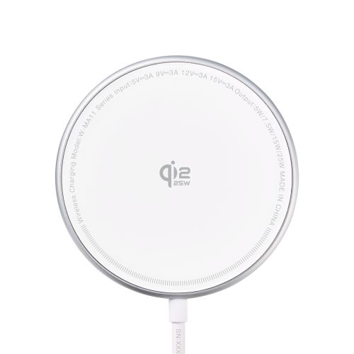 マグネットQi2.2規格対応ワイヤレス充電器/25W/卓上/1.5m/シルバー
