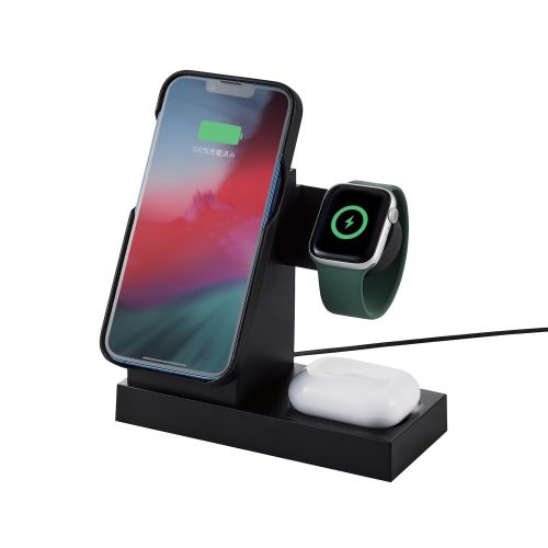 ワイヤレス充電器/マグネット内蔵/Apple Watchモジュールはめ込み/7.5W+5W/スタンドタイプ/ケーブル同梱/1.5m/ブラック