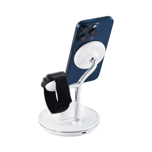 マグネットQi2規格対応ワイヤレス充電器/スタンド型/3in1/Apple Watch高速モジュール付き/MfA認証/ホワイト