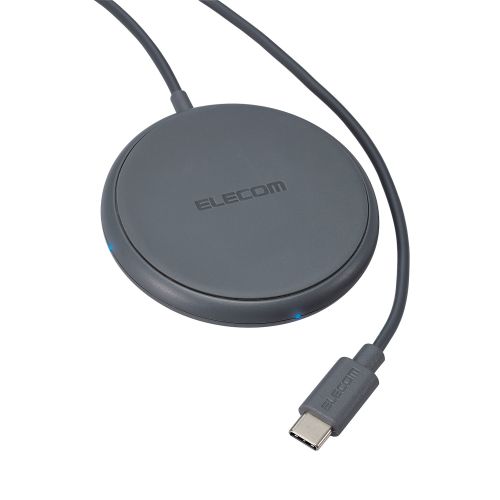 Qi規格対応ワイヤレス充電器/5W/卓上/ケーブル一体/1m/ダークグレー
