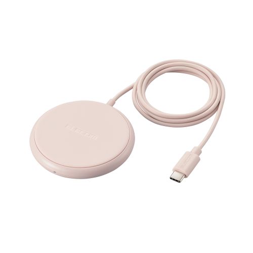 Qi規格対応ワイヤレス充電器/5W/卓上/ケーブル一体/1m/ピンク