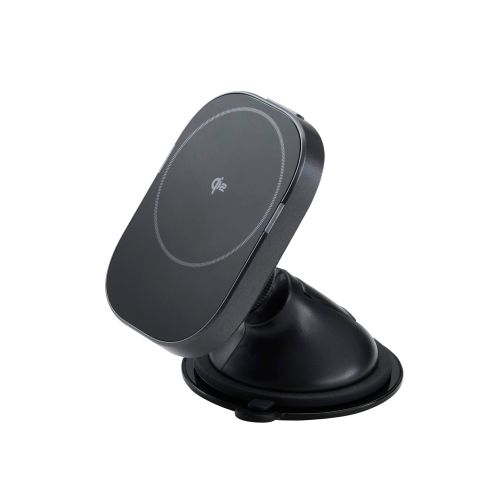 Qi2規格対応ワイヤレス充電器/車載ホルダー/マグネット吸着/15W/ゲル吸盤/ブラック