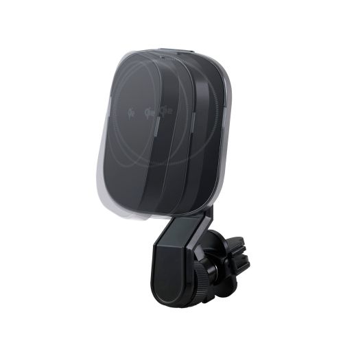 Qi2規格対応ワイヤレス充電器/車載ホルダー/マグネット吸着/15W/エアコンクリップタイプ/スイングアーム付き/ブラック
