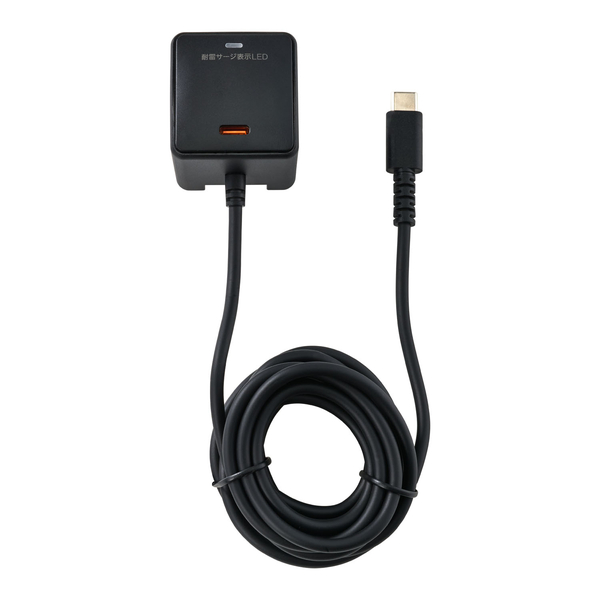 耐雷USB充電器 USB-Cポート付 PD 2m ブラック