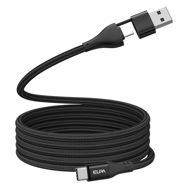 マグピタ マグネットUSBケーブル 丸形 ラウンド PD60W A＆C to C 1.5m ブラック