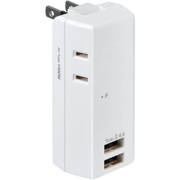 耐雷USBタップ 2個口 2ポート 2.4A