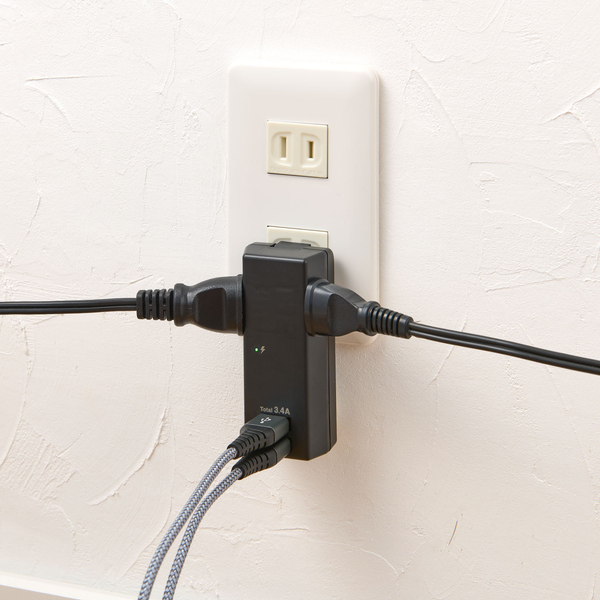 耐雷USBタップ 2個口 2ポート 3.4A