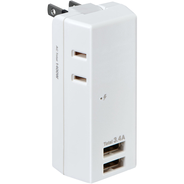 耐雷USBタップ 2個口 2ポート 3.4A