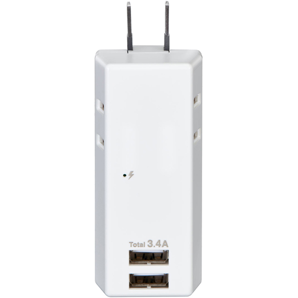 耐雷USBタップ 2個口 2ポート 3.4A