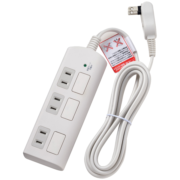 耐雷フラットスイッチ付タップ 3個口 2m ホワイト