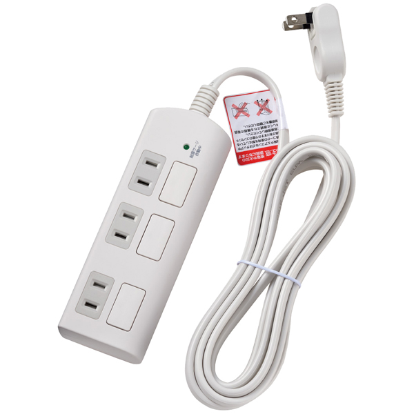 耐雷フラットスイッチ付タップ 3個口 3m ホワイト