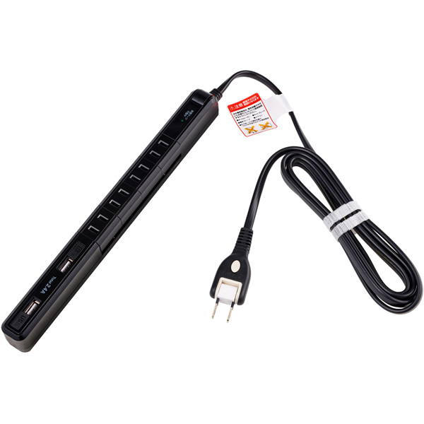 4P2mスリム回転USBタップ ブラック