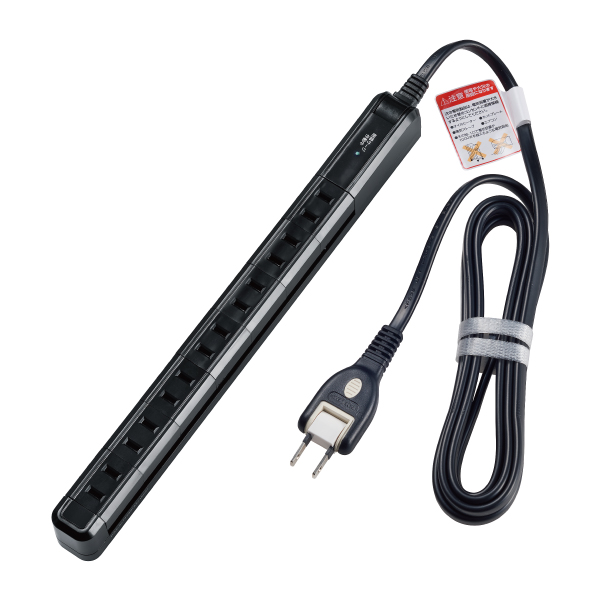 耐雷スリム回転タップ 7個口 2m ブラック