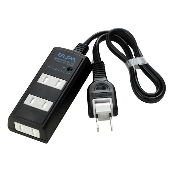 耐雷コード付タップ 3個口 0.5m ブラック