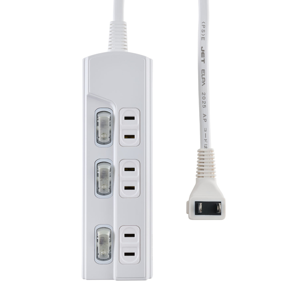 LED個別スイッチ付電源タップ 3個口 1m ホワイト