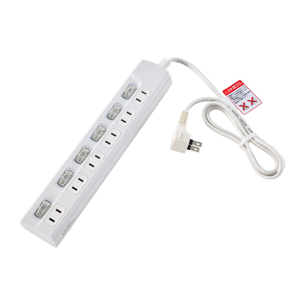 LED個別スイッチ付電源タップ 6個口 1m ホワイト