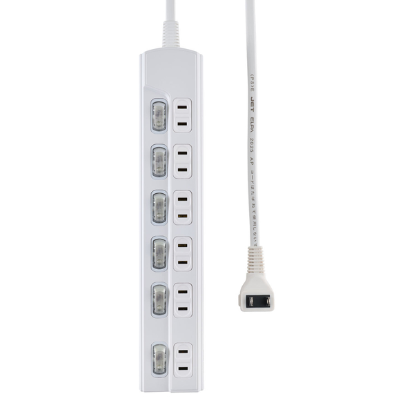 LED個別スイッチ付電源タップ 6個口 1m ホワイト