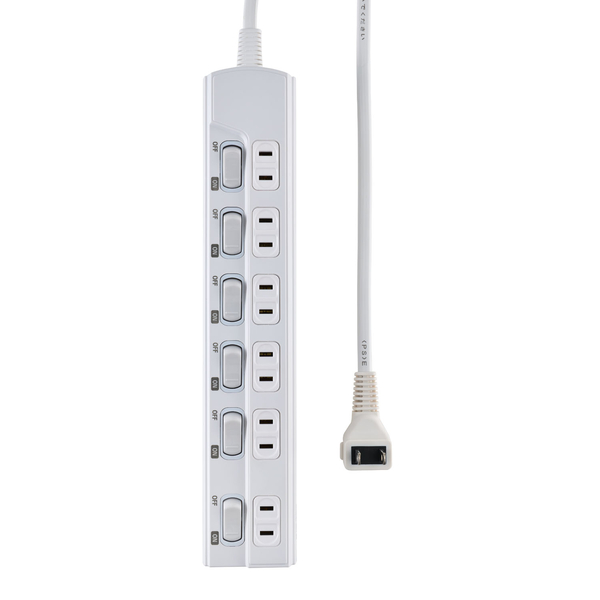 ランプレス個別スイッチ付電源タップ 6個口 2m ホワイト