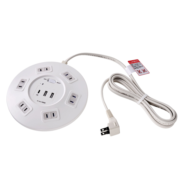 丸形USBタップ 6個口 PD20W ホワイト