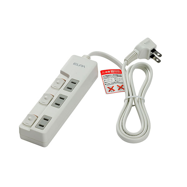 ランプレススイッチ付タップ 3個口 1m ホワイト