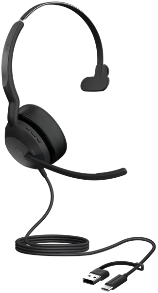 Jabra USBヘッドセット USB-C/A 片耳 MS認定「Jabra Evolve2 50 MS Mono USB C/A」