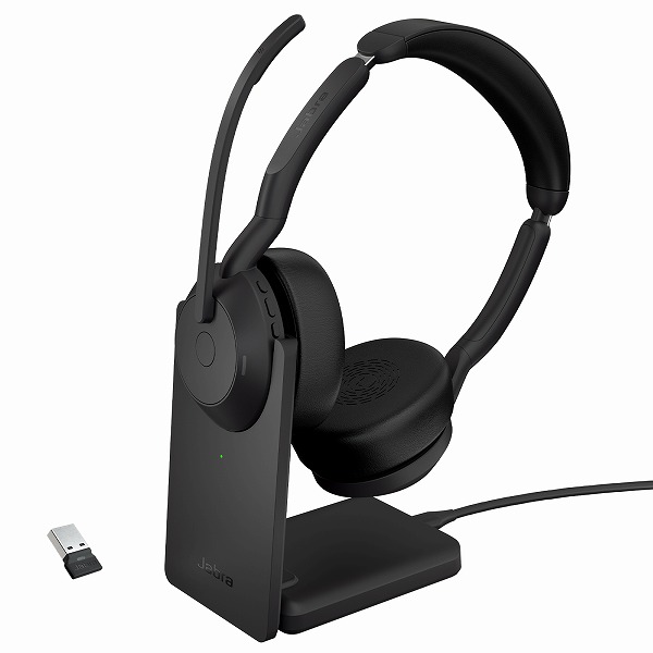Jabra 無線ヘッドセット USB-A 両耳 UC認定 充電スタンド付「Jabra Evolve2 55 Link380a/390a UC Stereo Stand」