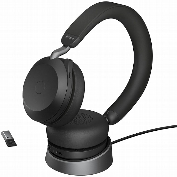 Jabra 無線ヘッドセット USB-A 両耳UC認定 充電スタンド付「Jabra Evolve2 75 Link380a/390a UC Stereo Stand Black」