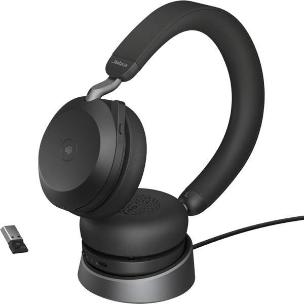 Jabra 無線ヘッドセット USB-A 両耳MS認定 充電スタンド付「Jabra Evolve2 75 Link380a/390a MS Stereo Stand Black」