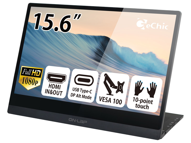 【テレワーク/在宅勤務に最適！】15.6型 薄型軽量/10点タッチ対応 USB Type-C接続モバイル液晶モニター (1920×1080/フルサイズHDMI接続可/Surface互換有)