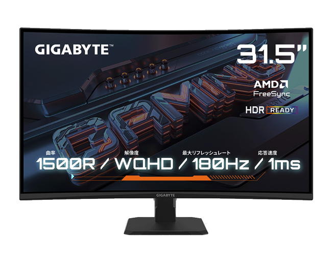 GS32QCA ゲーミングモニター 31.5型/2560×1440/HDMI、DisplayPort/スピーカー：なし/QHD/曲面モニター/180Hz/1ms HDR対応
