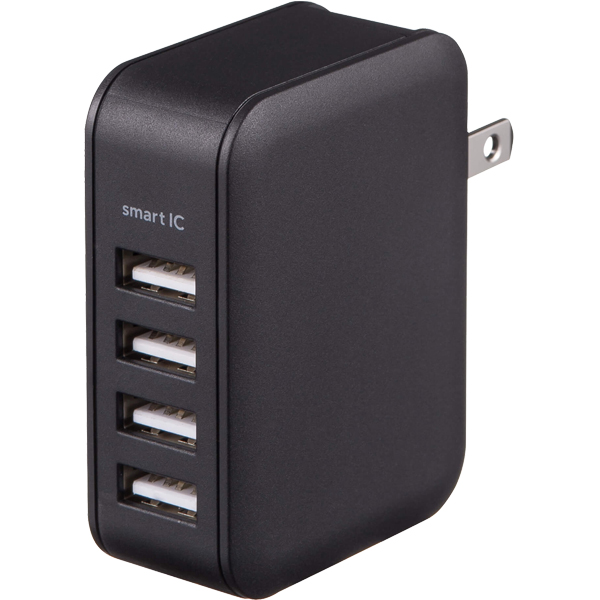 USB-ACアダプタ 4ポート 4.8Ah スマートIC ブラック