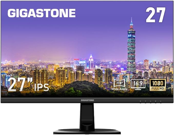 Gigastone モニター 27インチ IPSパネル 178度 広視野角 高解像度 ディスプレイ フルHD 75Hz ブルーライト軽減 フレームレス