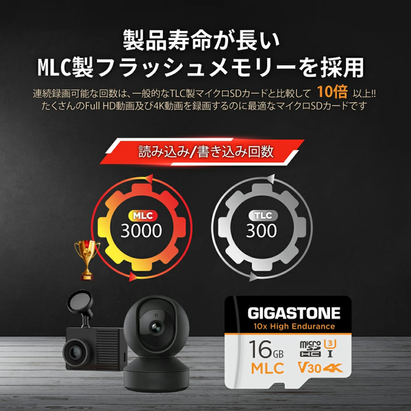 高耐久MLC マイクロSDカード 16GB SDHC U3 V30 クラス10 UHS-I 超高速 読込95MB/s 書込30MB/s 4K ドラレコ・監視カメラ・カーナビ