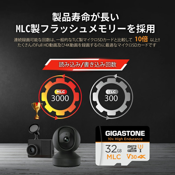 高耐久MLC マイクロSDカード 32GB SDHC U3 V30 クラス10 UHS-I 超高速 読込95MB/s 書込60MB/s 4K ドラレコ・監視カメラ・カーナビ