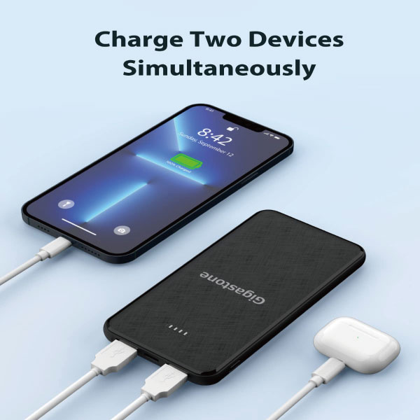 Gigastone 10000mAh モバイルバッテリー 2.4A急速充電 USB2ポート出力 Type-C入力 2台同時充電 残量表示 Android iPhone iPad 多様なデバイスに対応 PSE認証 ブラック