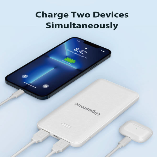 Gigastone 10000mAh モバイルバッテリー 2.4A急速充電 USB2ポート出力 Type-C入力 2台同時充電 残量表示 Android iPhone iPad 多様なデバイスに対応 PSE認証 ホワイト