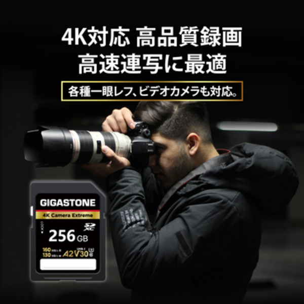 Gigastone SD card 256GB UHS-1U3 V30 A2スペック SDカード 最大読み取り速度160MB/s 4Kビデオ撮影対応 Cemera Extreme ギガストーン