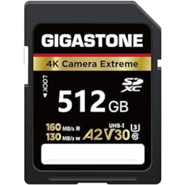 Gigastone SD card 512GB UHS-1U3 V30 A2スペック SDカード 最大読み取り速度160MB/s 4Kビデオ撮影対応 Cemera  Extreme ギガストーン