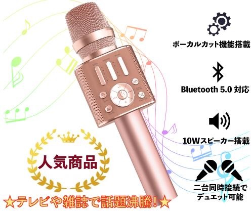 ワイヤレスカラオケマイク @DAM（FireTV・Fireタブレット）推奨 おうちカラオケ 一人でカラオケ Bluetooth 自宅 カラオケ 【ピンクゴールド】