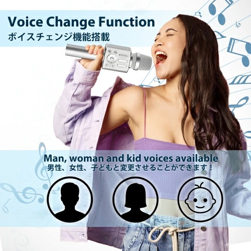 ワイヤレスカラオケマイク @DAM(FireTV・Fireタブレット)推奨 おうちカラオケ 一人でカラオケ Bluetooth 自宅 カラオケ 【シルバー】