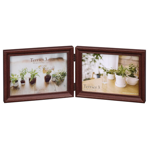 フォトフレーム テリア3 2Lサイズ 2面（ヨコ・ヨコ） ブラウン