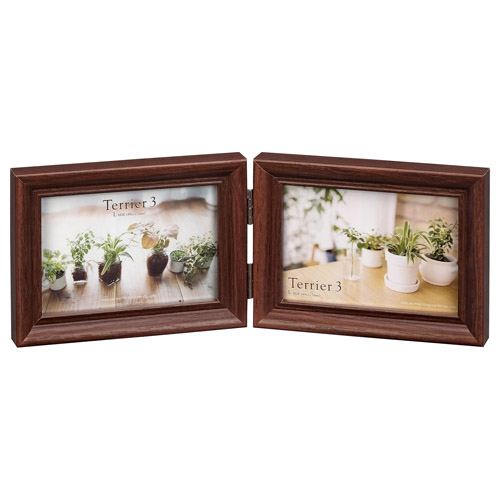 フォトフレーム テリア3 Lサイズ 2面（ヨコ・ヨコ） ブラウン