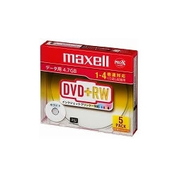 データ用DVD+RW 1-4倍速 4.7GB 1枚ずつ薄型ケース入り5枚パック プリンタブル