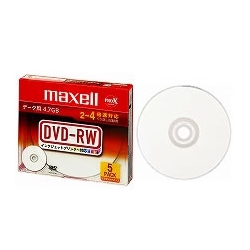 データ用DVD-RW 4倍速 4.7GB 1枚ずつ5mmプラケース入り5枚パック プリントホワイト