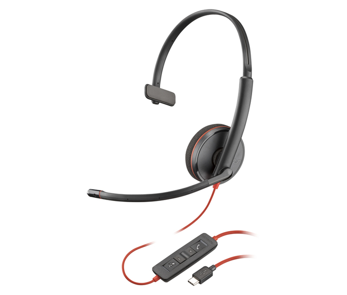 Poly Blackwire 3210 USB-C +USB-A 変換アダプタ付 片耳 有線モデル ノイズキャンセリングマイク搭載