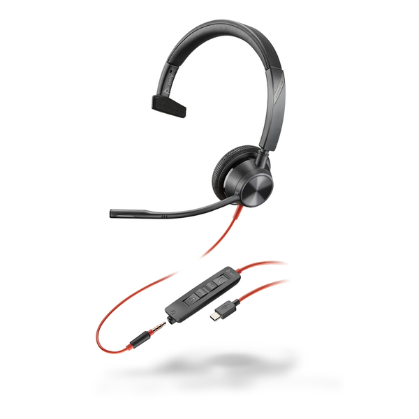 Poly Blackwire 3315 USB-C+USB-A 変換アダプタ付 片耳 有線モデル ノイズキャンセリングマイク搭載 レザレットイヤークッション 3.5mmジャック対応
